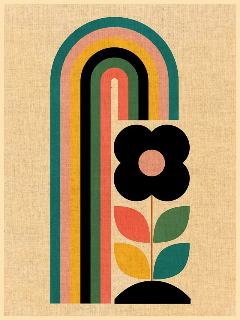 Illustrazione retrò di fiori e arcobaleno carta hahnemühle da Edson Studio