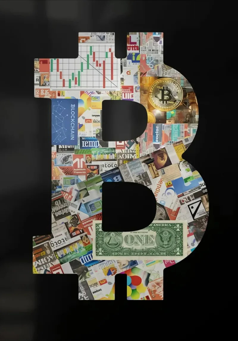 Collage di valute Bitcoin pellicola backlit da sayre shop