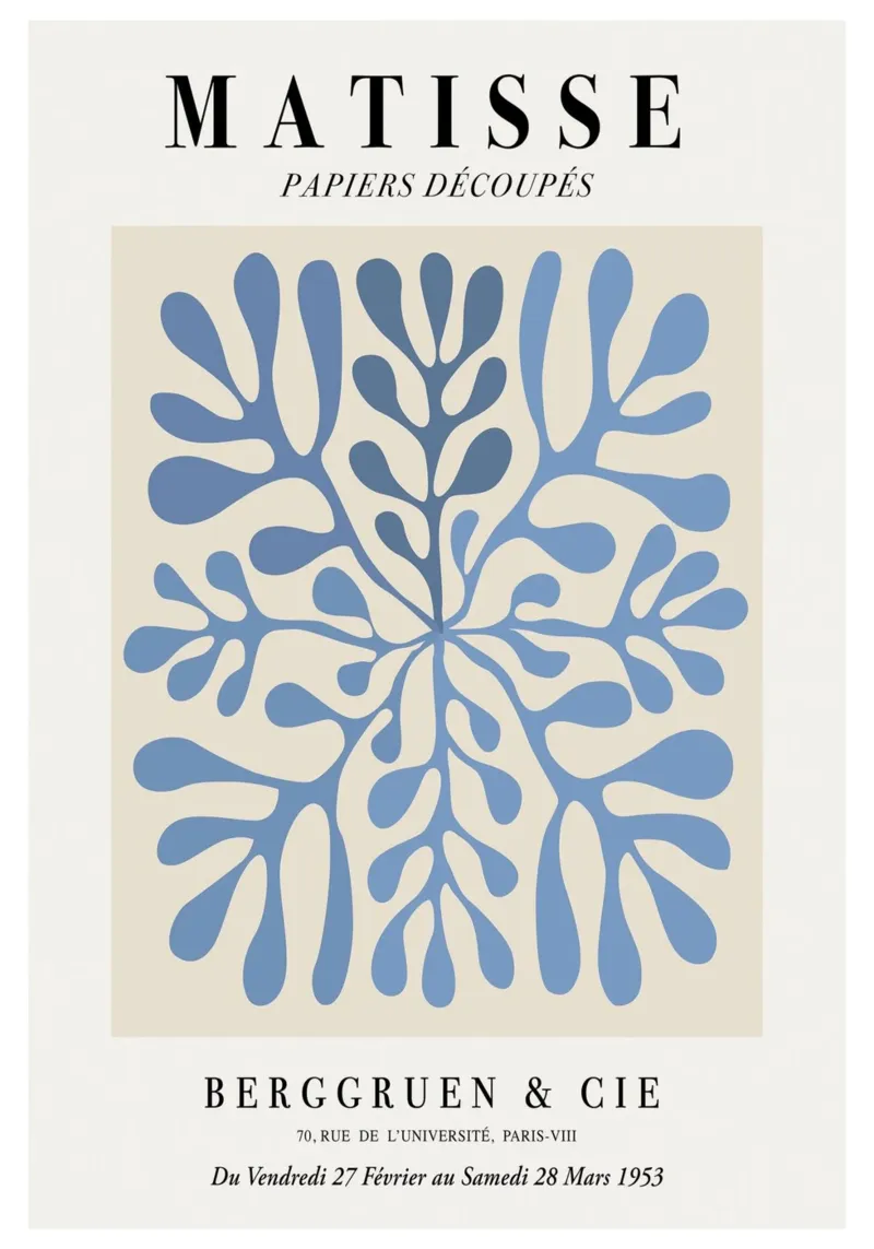 Poster astratto botanico blu "Papiers Découpés" di Matisse alluminio dibond da homdeco