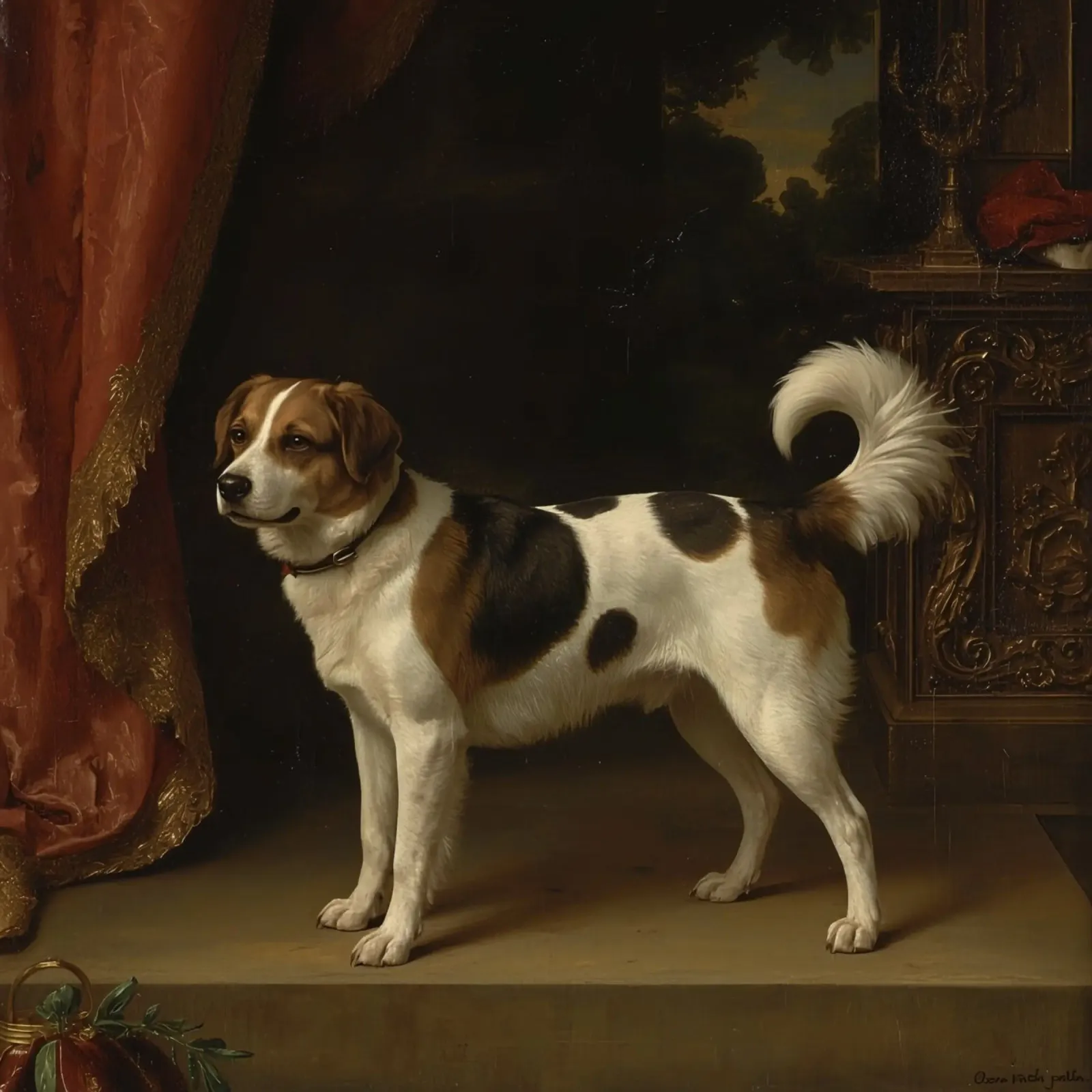 Cane in piedi con grazia sfondo ornato in una stanza classica tela con Cornice a cassetta da DesignDoodle