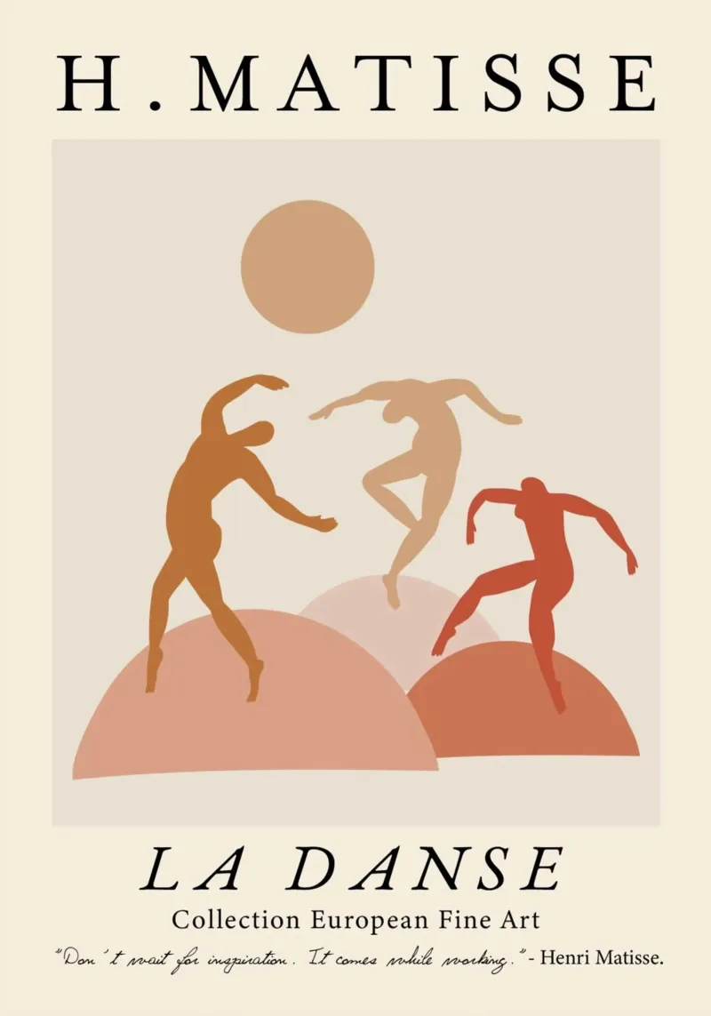 Poster di Matisse "La danza" in terracotta e figure arancioni poster con telaio in alluminio da homdeco
