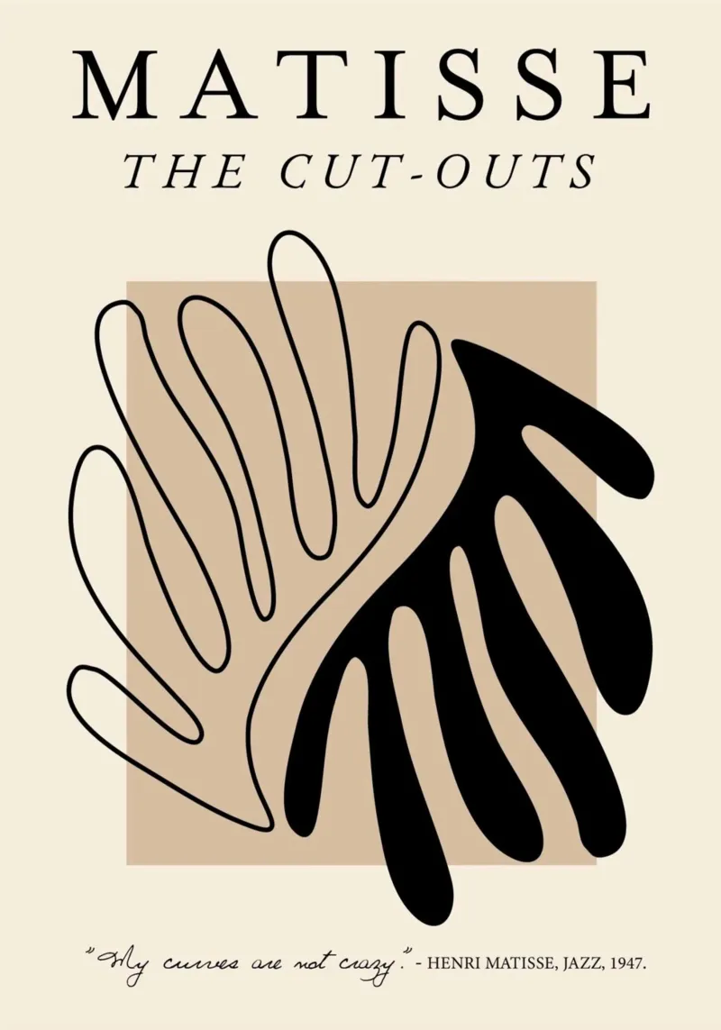 Matisse "The Cut-Outs" Line & Solid Leaf Abstract Poster canvas with Floater frame by homdeco