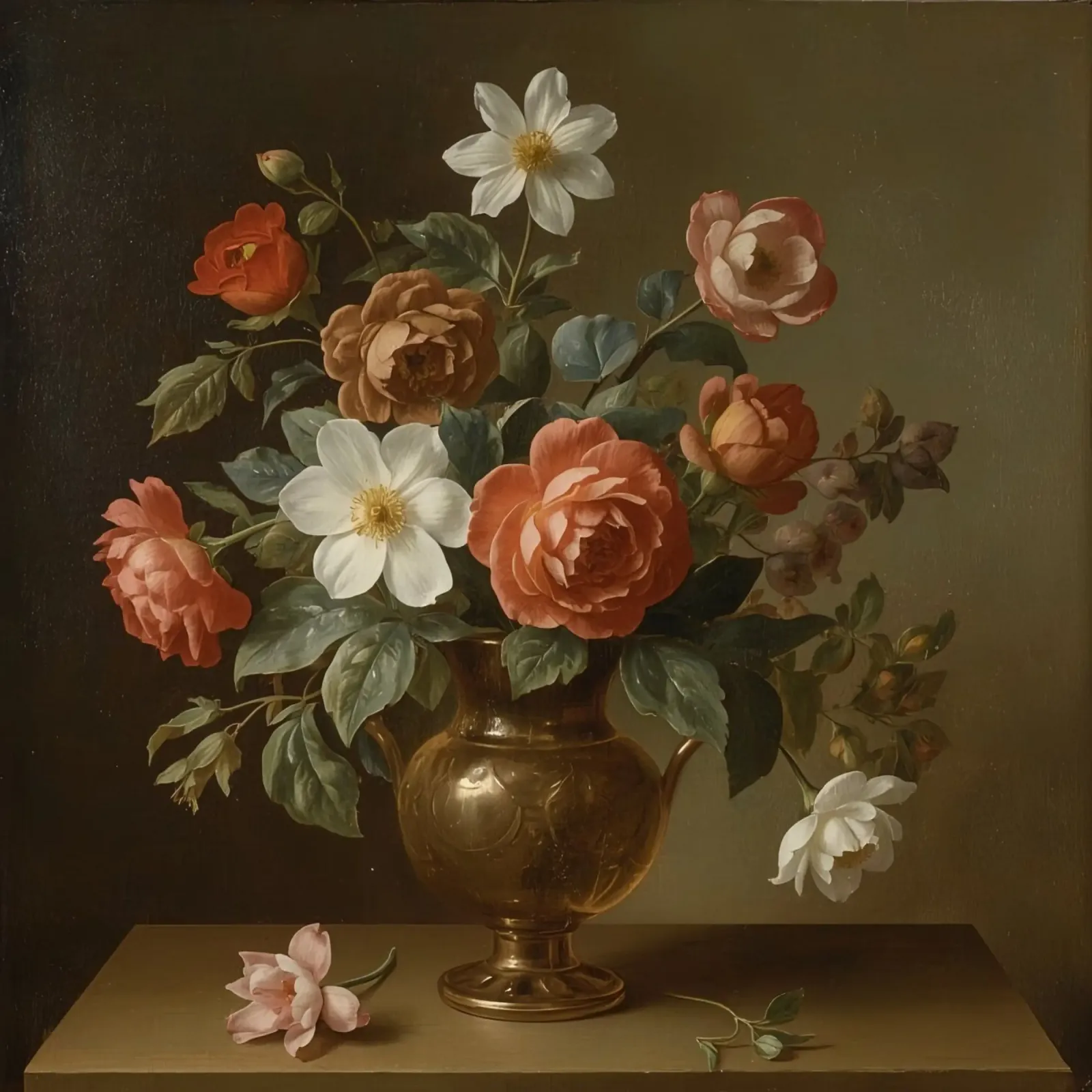 Bouquet of roses and flowers arranged in a decorative vase canvas with Floater frame by DesignDoodle