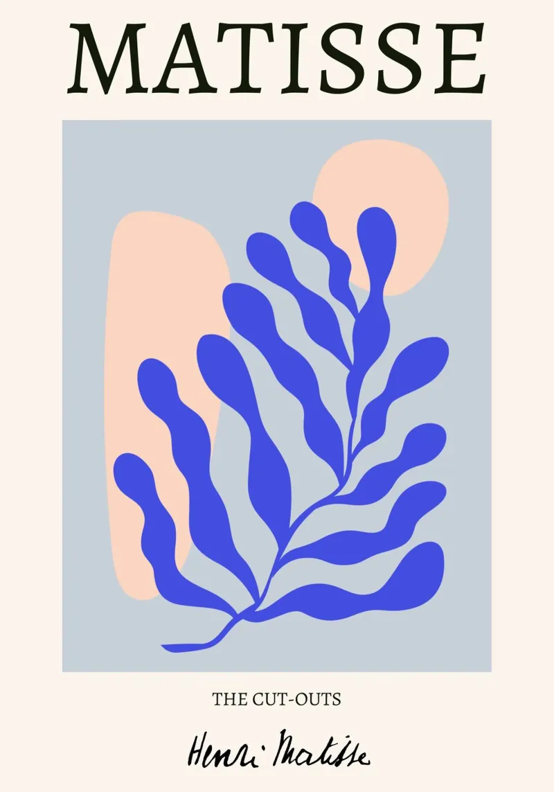 Matisse "I ritagli" Foglia blu e forme di pesca astratte pellicola backlit da homdeco
