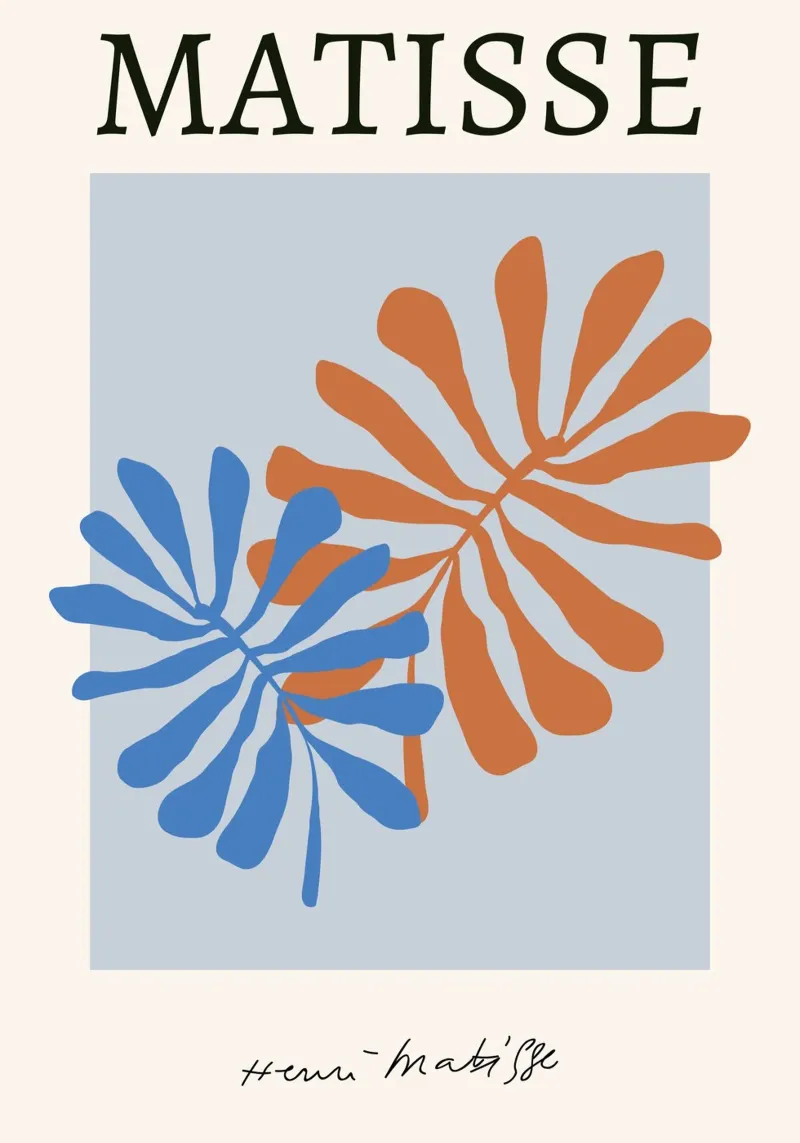 Matisse Blue Orange Leaves Cut-Out Botanical Art canvas by homdeco