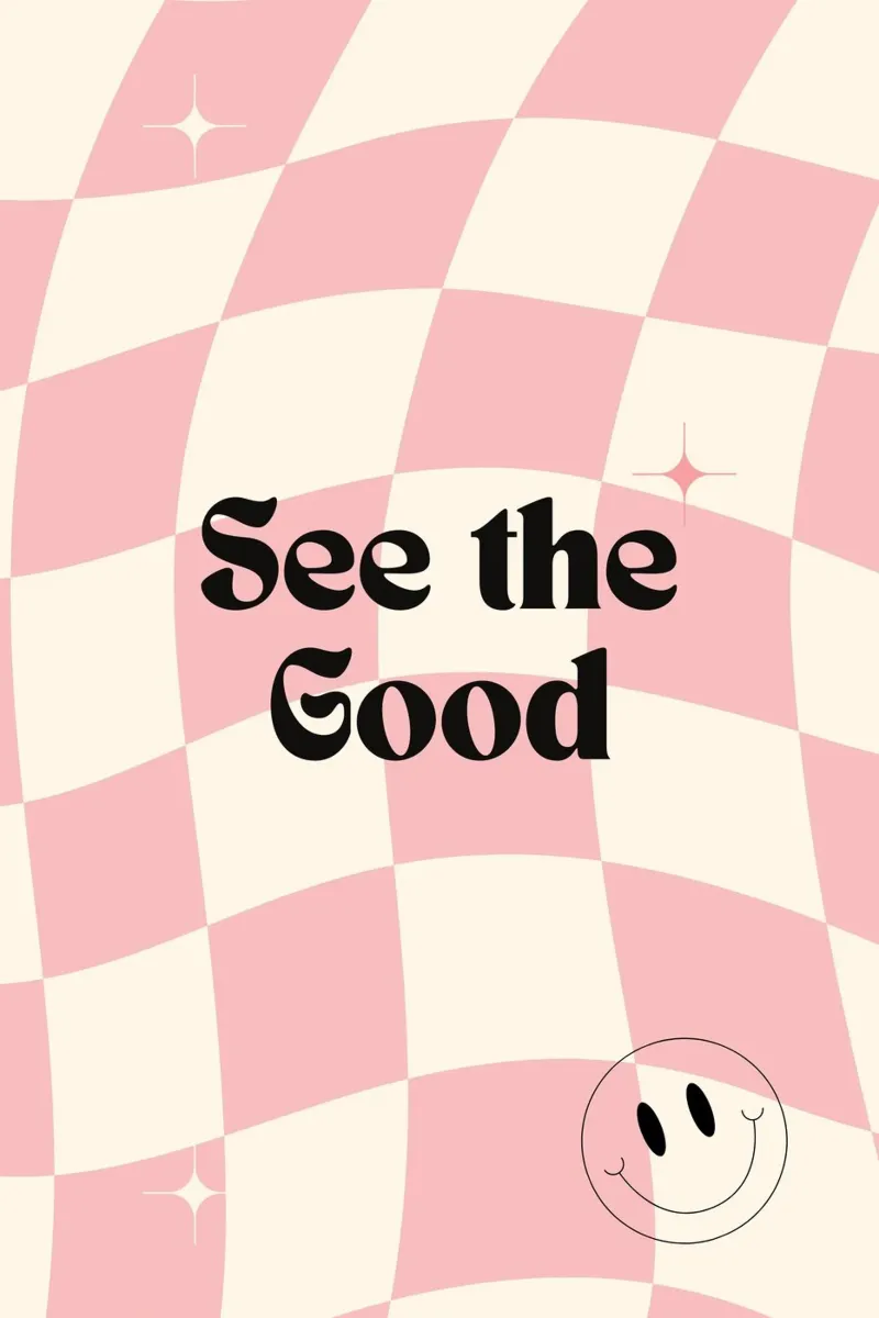 Poster retrò "See the Good" a scacchi rosa ondulati plexiglass da homdeco