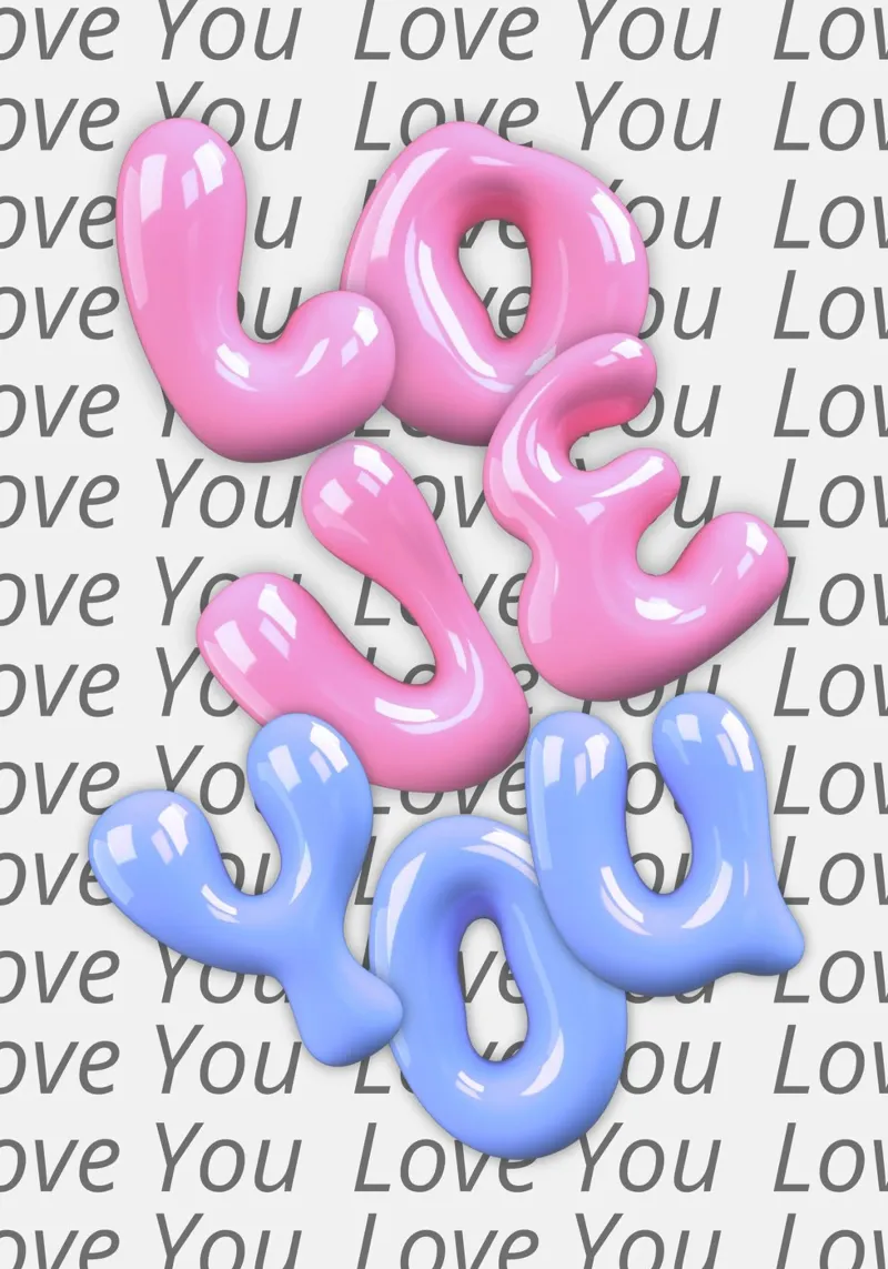 3D-Blase "Liebe dich" Pop-Art-Druck Poster von homdeco