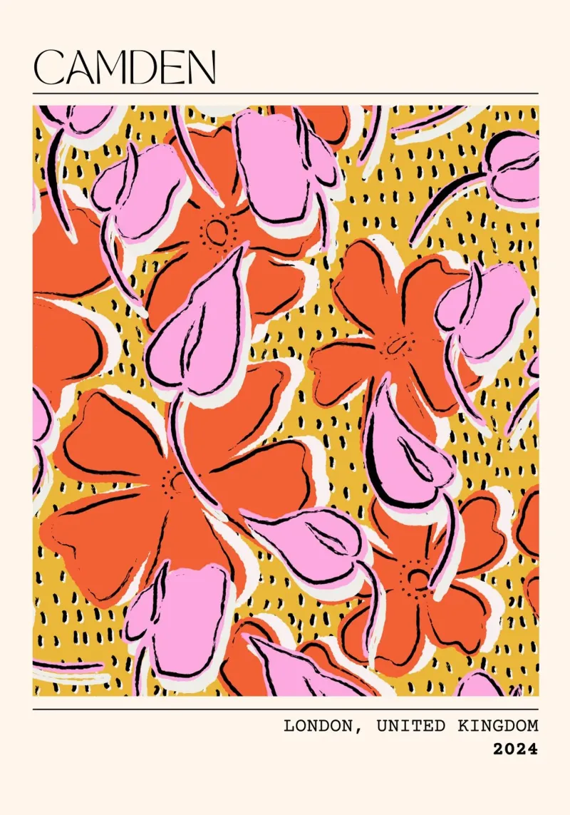 Stampa pop art astratta floreale di Camden London poster con telaio in alluminio da homdeco