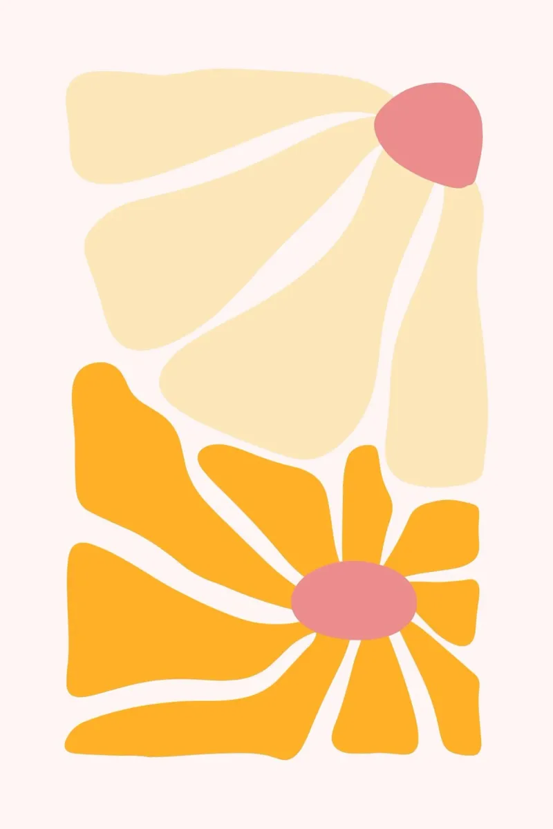 Stampa d'arte astratta di fiori boho arancioni e rosa pellicola backlit da homdeco