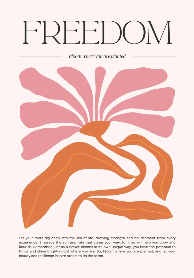"Freedom" Abstract Floral Pink & Orange Print poster by homdeco