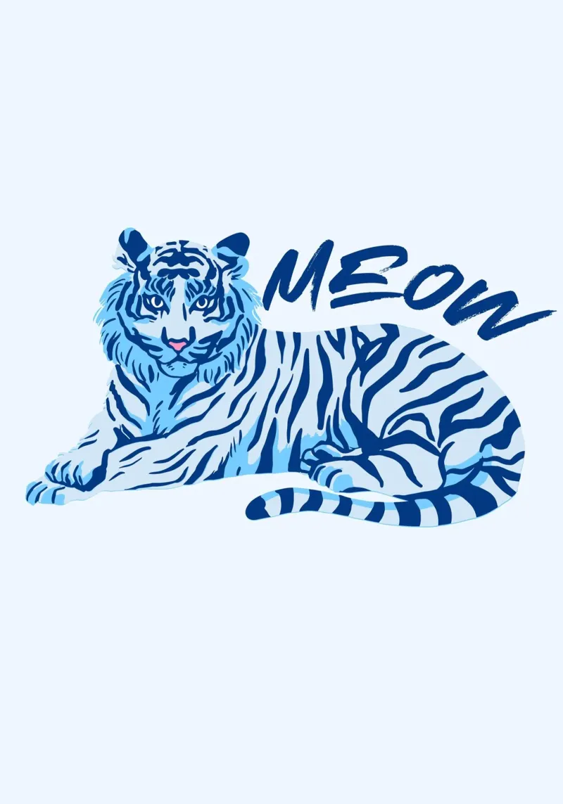 Stampa animale pop art "Meow" Tigre blu poster con telaio in plastica da homdeco