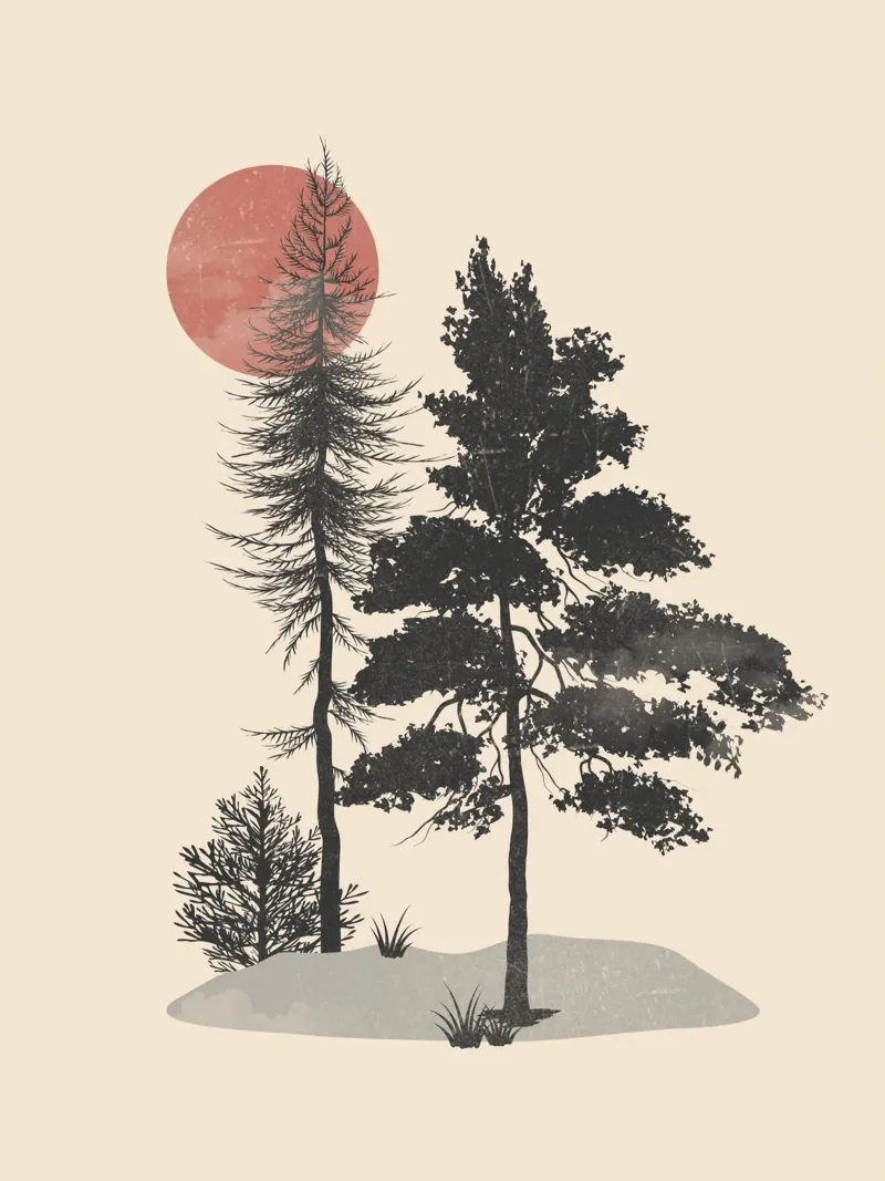 Silhouette della foresta poster con telaio in alluminio da LeaDArt