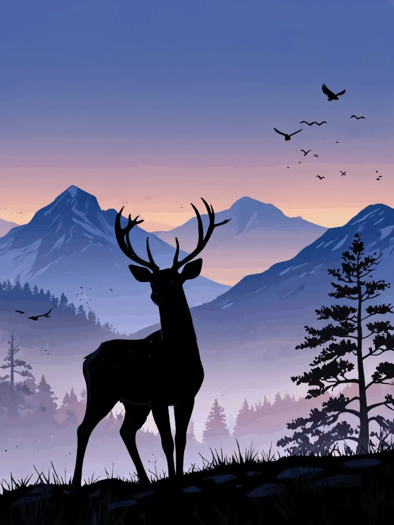 Deer in the Mountain at Twilight canvas with Floater frame by artdesign1985