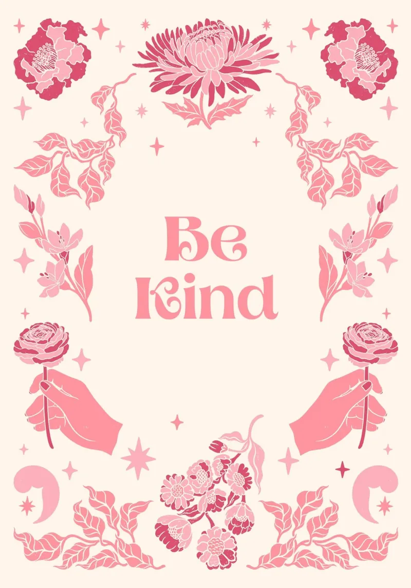 "Be Kind" Floral Inspirational Art Print canvas by homdeco
