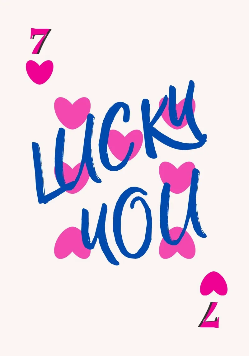 Lucky You Harten & Zevens Speelse Kunstdruk canvas met Baklijst van homdeco