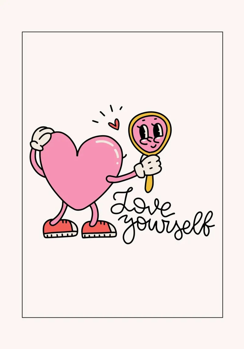 "Love Yourself" Heart Character Mirror Print canvas with Floater frame by homdeco
