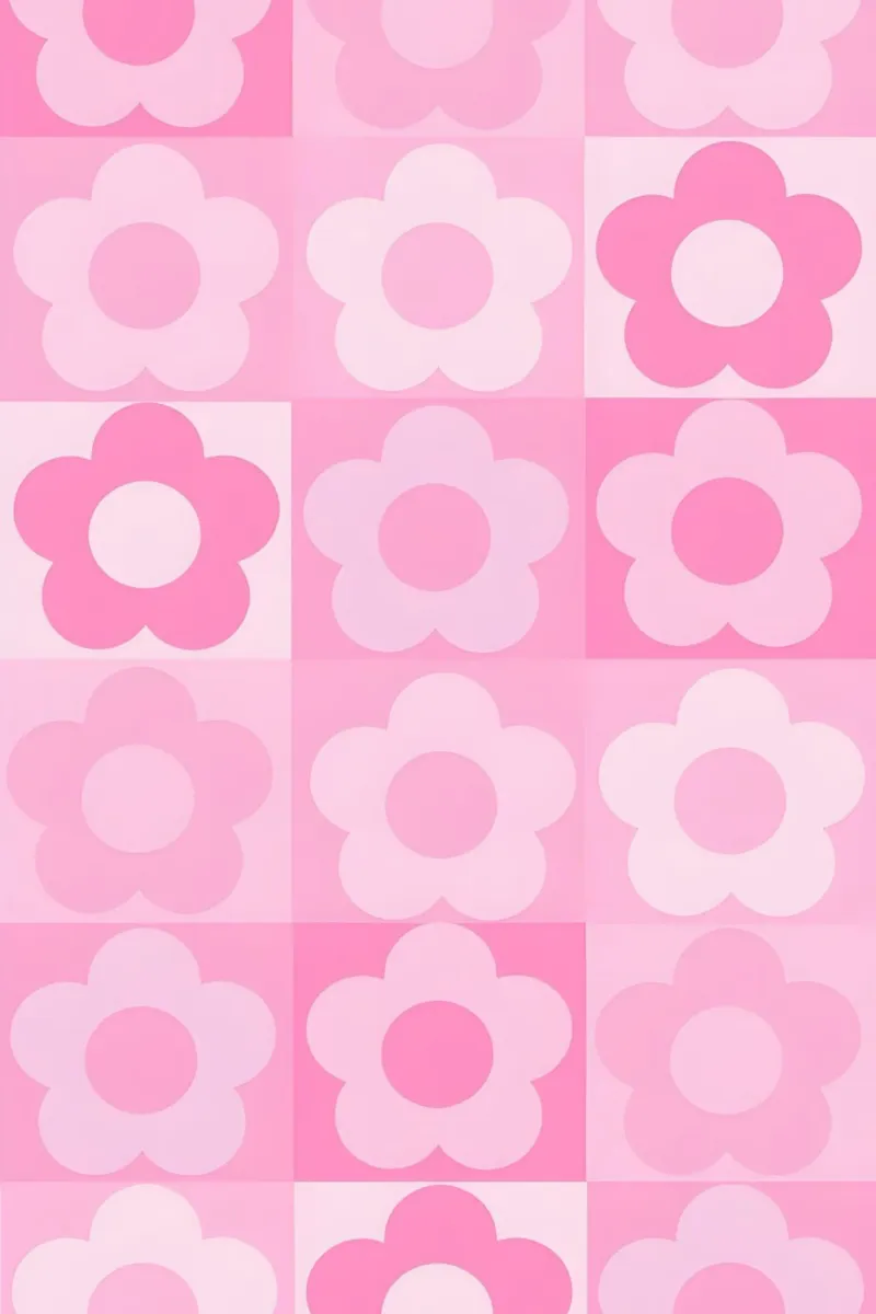 Stampa a scacchiera Groovy Pink Flower Power alluminio dibond da homdeco