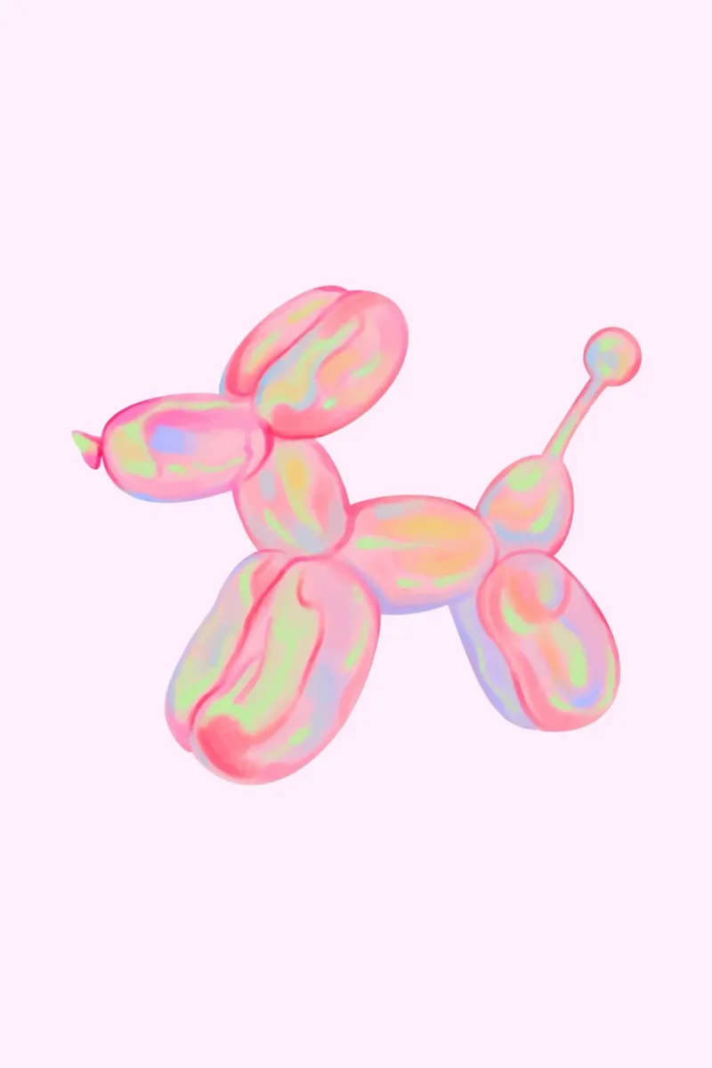 Stampa pop art del cane con palloncino rosa iridescente carta hahnemühle da homdeco