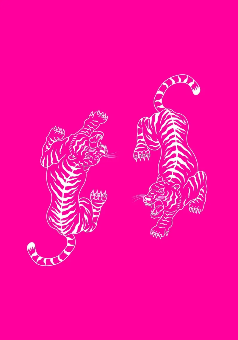 Tigres blancs en ligne de contour Impression pop art rose vif poster de homdeco
