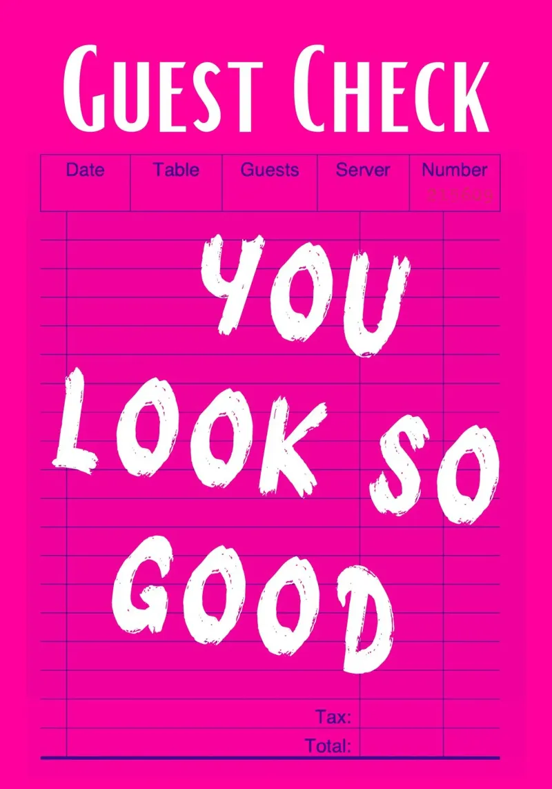 "You Look So Good" Guest Check Impresión rosa poster con marco de plástico de homdeco