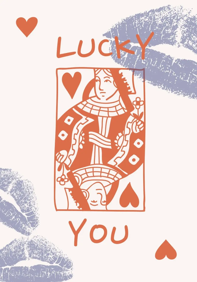 "Lucky You' Queen of Hearts Retro Pop Art Print canvas met Baklijst van homdeco