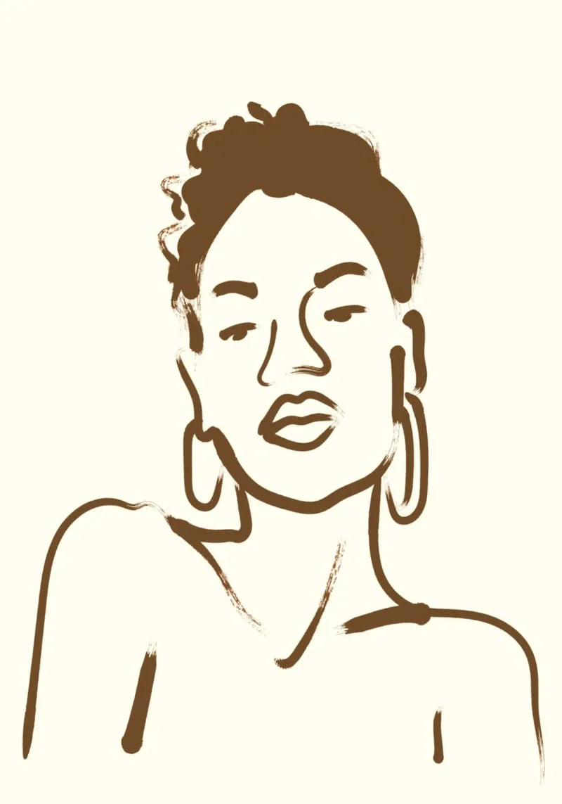 Portrait au trait d'une femme avec des boucles d'oreilles toile avec Caisse américaine de vintagepod