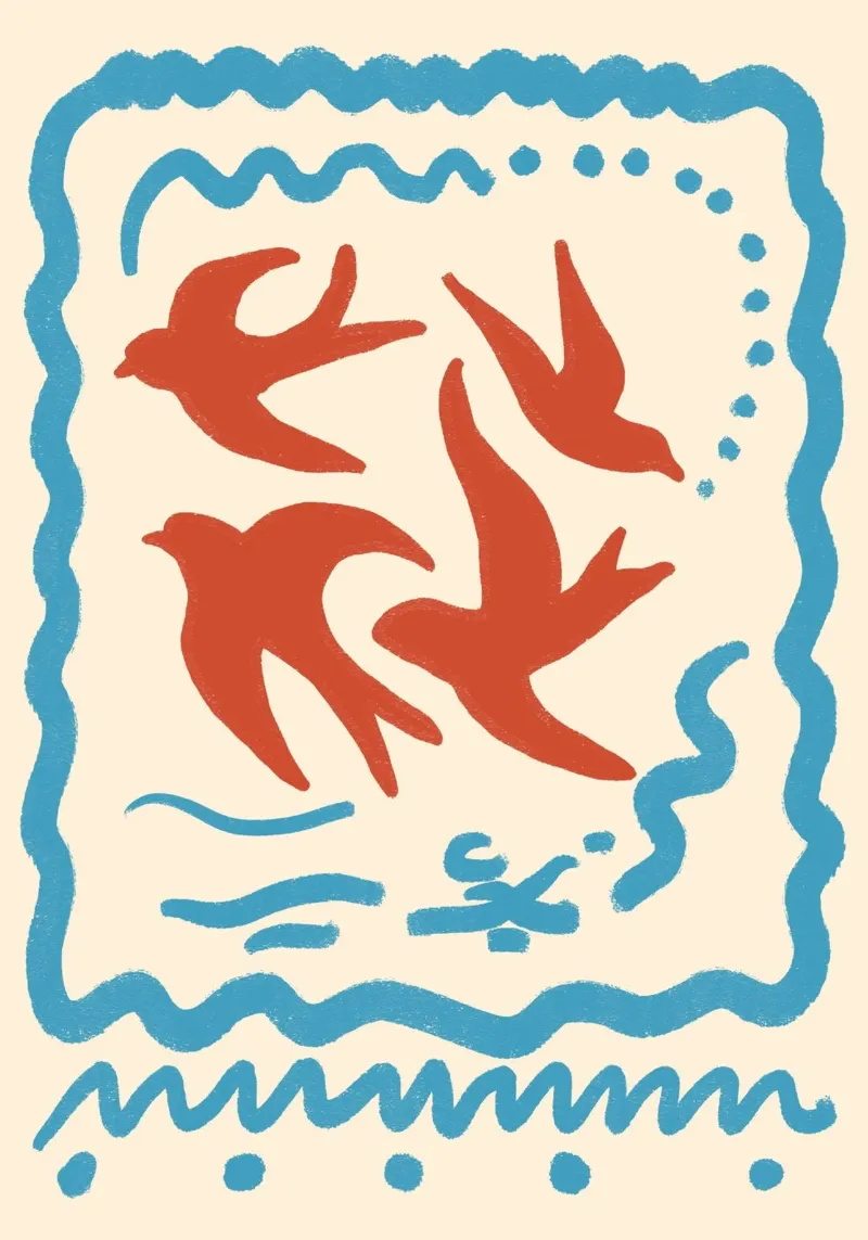 Op Matisse geïnspireerde Boho-vogels Folk Art Poster Print canvas met Baklijst van vintagepod