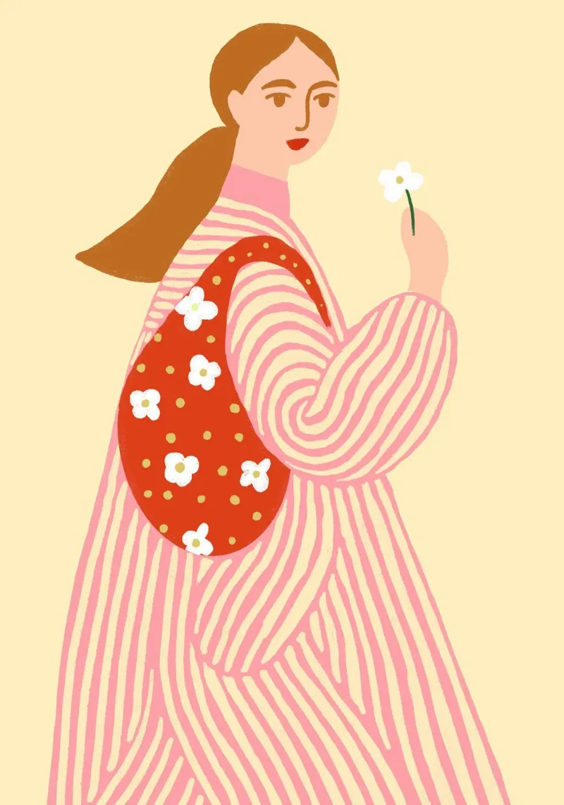 Boho Vrouw met Bloem en Bloemen Tas Poster canvas met Baklijst van vintagepod