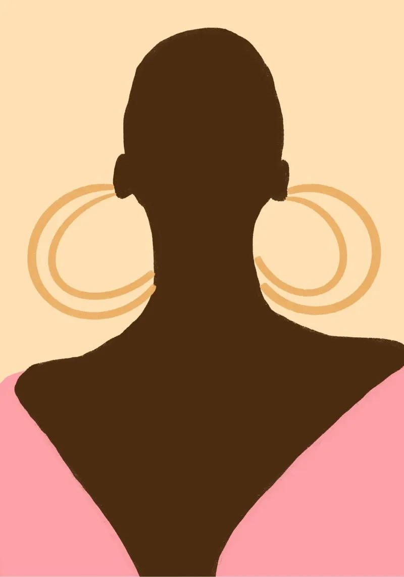 Silueta de mujer calva Pendientes de aro Poster Print lienzo con Marco flotante de vintagepod
