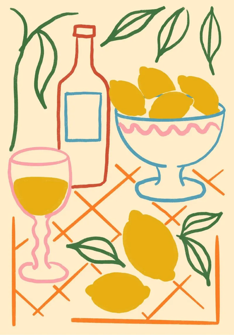 Stampa di un poster d'arte popolare bohémien su limone poster con telaio in legno da vintagepod