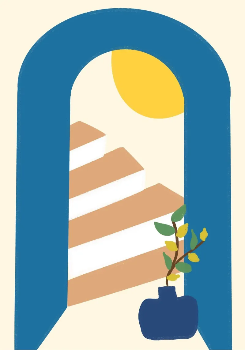 Mediterranean Archway Boho Abstract Poster Print canvas by vintagepod