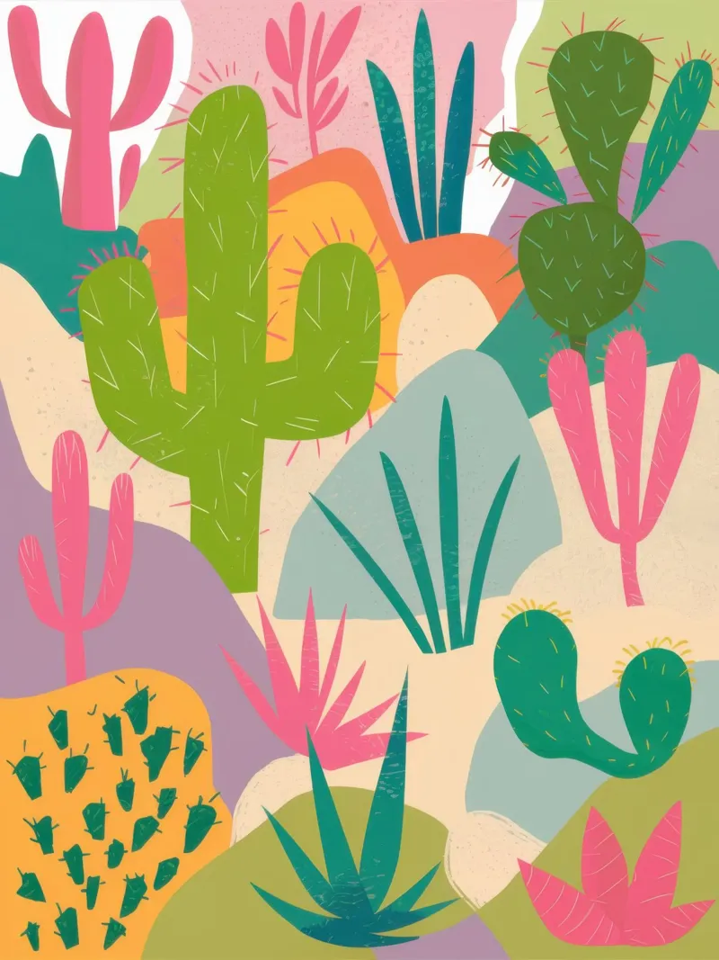 Pastel Cactus Garden poster con telaio in plastica da Thistle Bloom