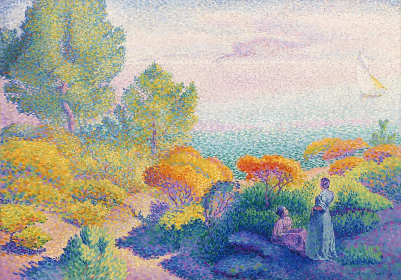Two Women by the Shore, Mediterranean (1896) by Henri-Edmond acrylic glass by Art History