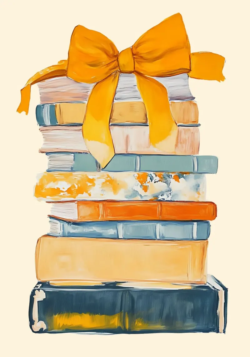 Book Stack with Yellow Bow Abstract Poster canvas with Floater frame by vintagepod