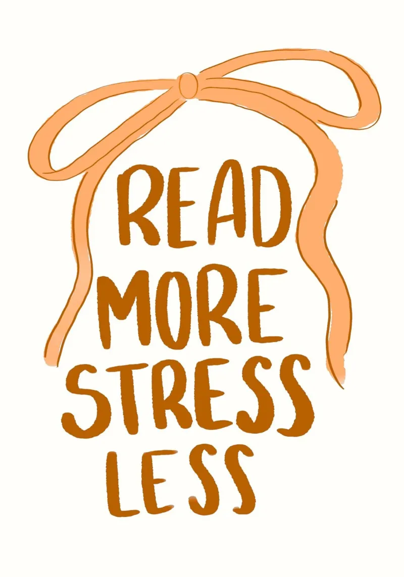 "Leggi di più, stressati di meno" Poster tipografico con fiocco poster con telaio in legno da vintagepod