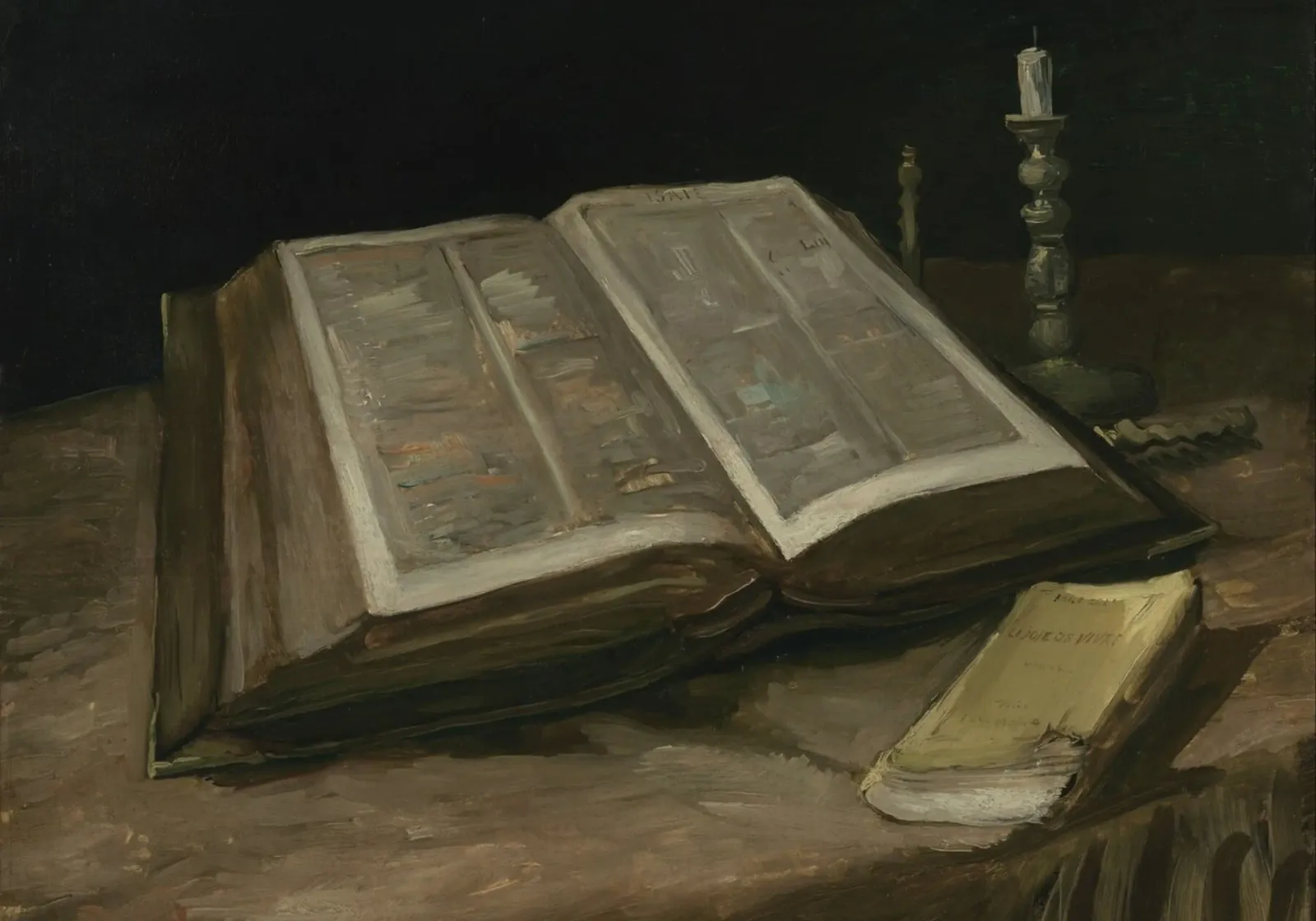 Van Goghs "Stilleven met open Bijbel" Postimpressionisme canvas met Baklijst van vintagepod