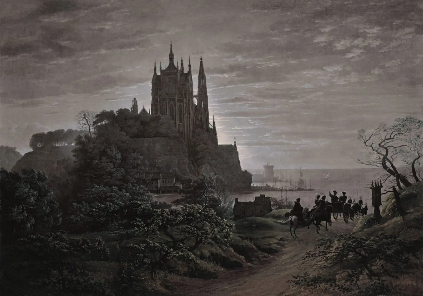 Caspar David Friedrich Castello gotico Romanticismo Arte poster con telaio in alluminio da vintagepod