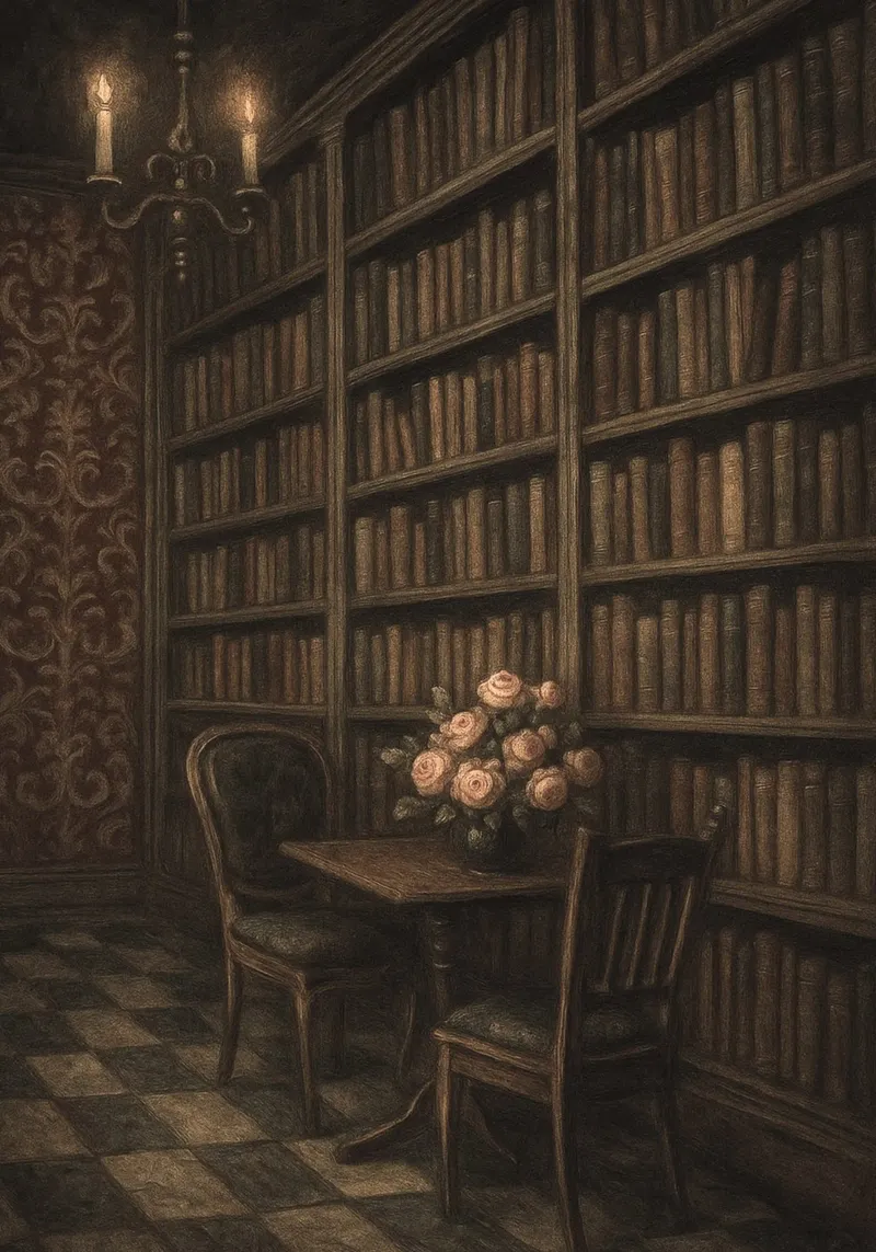 Poster d'epoca di Library Dark Academia Moody poster con telaio in alluminio da vintagepod