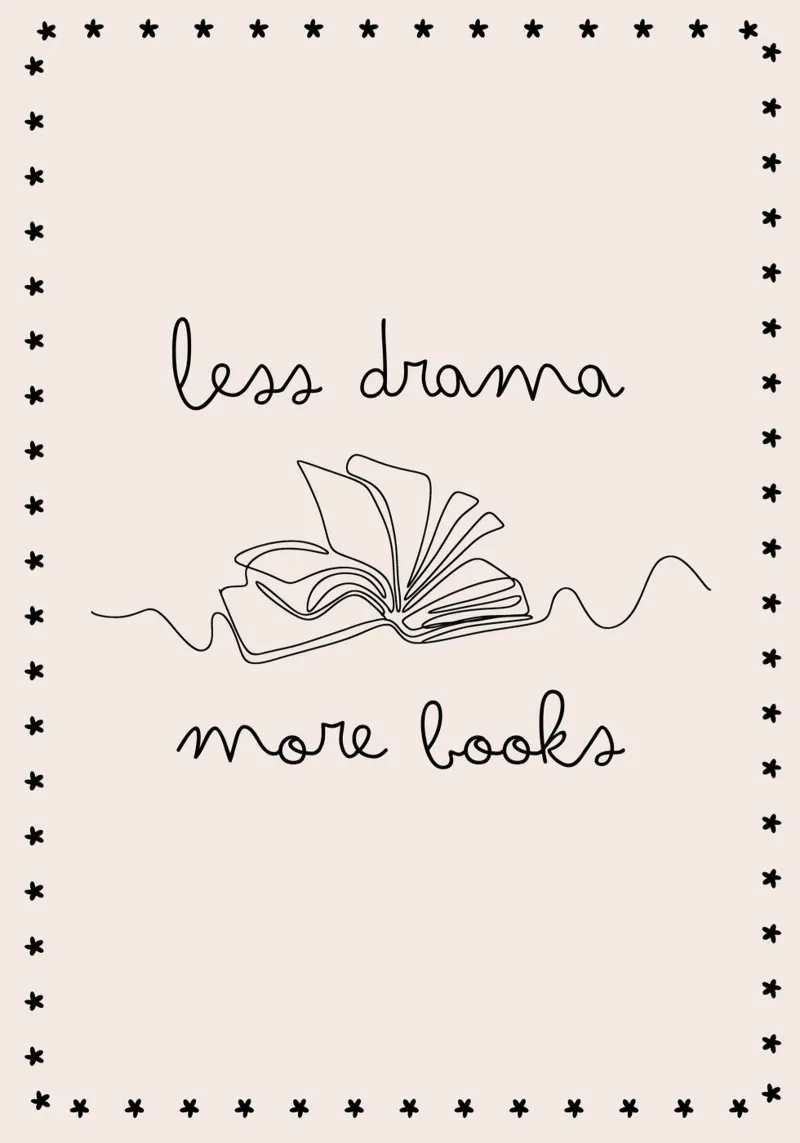 "Meno drammi, più libri" Poster Art di una sola riga tela con Cornice a cassetta da vintagepod