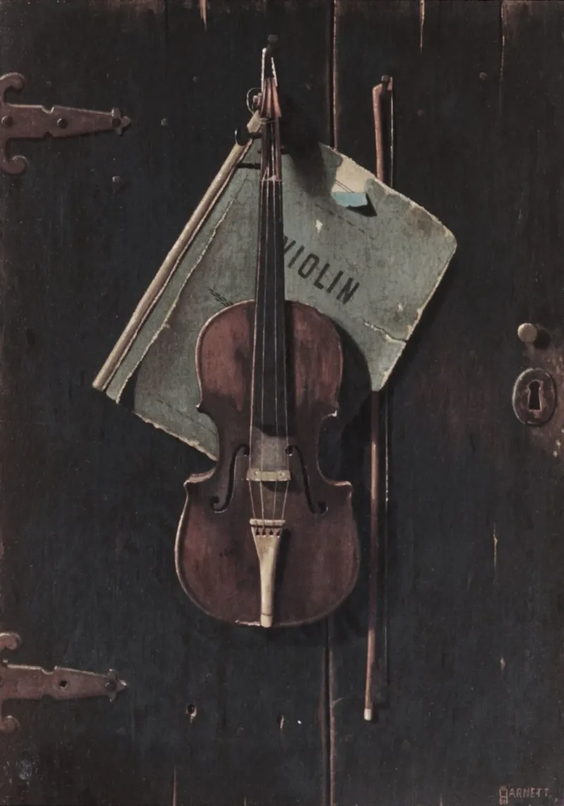 William Harnett Viool Trompe-l'Oeil Stilleven canvas met Baklijst van vintagepod