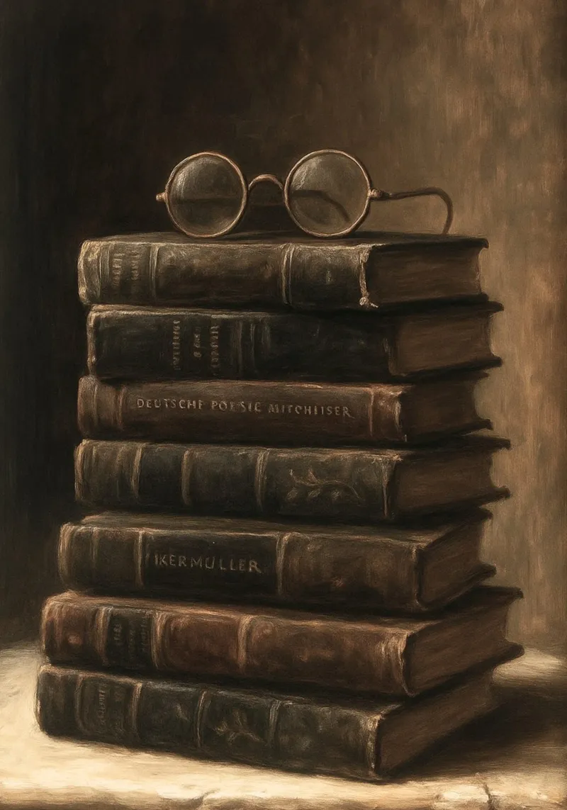 Natura morta con libri e occhiali Dark Academia poster con telaio in alluminio da vintagepod