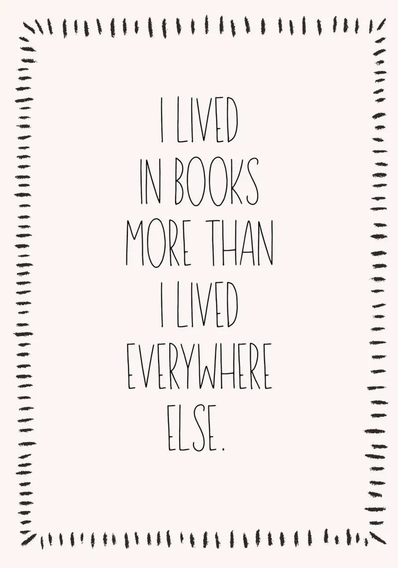 Poster minimalista con citazione libresca "I lived in books" (Ho vissuto nei libri) poster da vintagepod