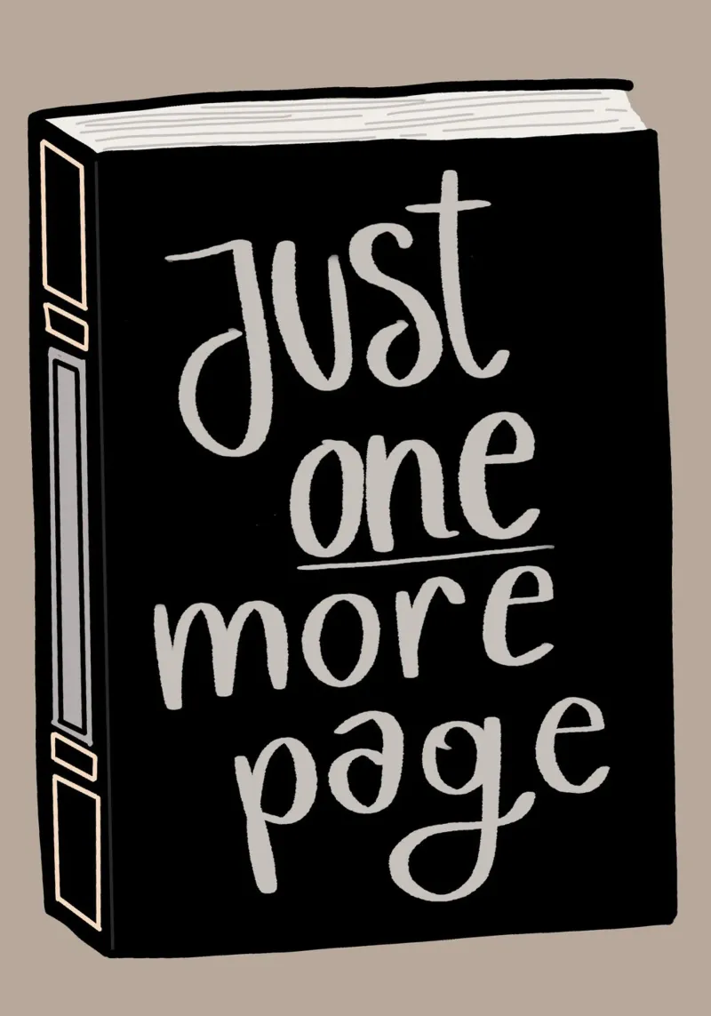 Affiche minimaliste "Juste une page de plus" pour les amoureux des livres poster de vintagepod
