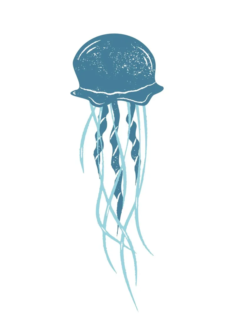 Poster d'epoca sulla linea di vita delle meduse nell'oceano poster con telaio in legno da dawnthesea