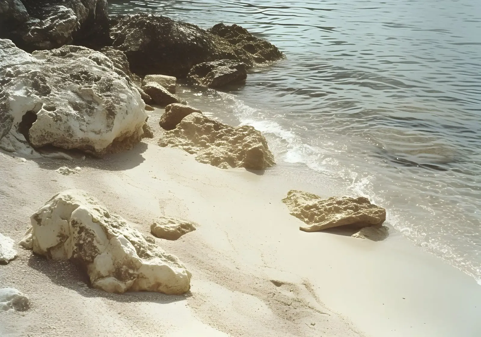 Spiaggia rocciosa, sabbia, oceano, acqua, poster panoramico poster con telaio in legno da dawnthesea