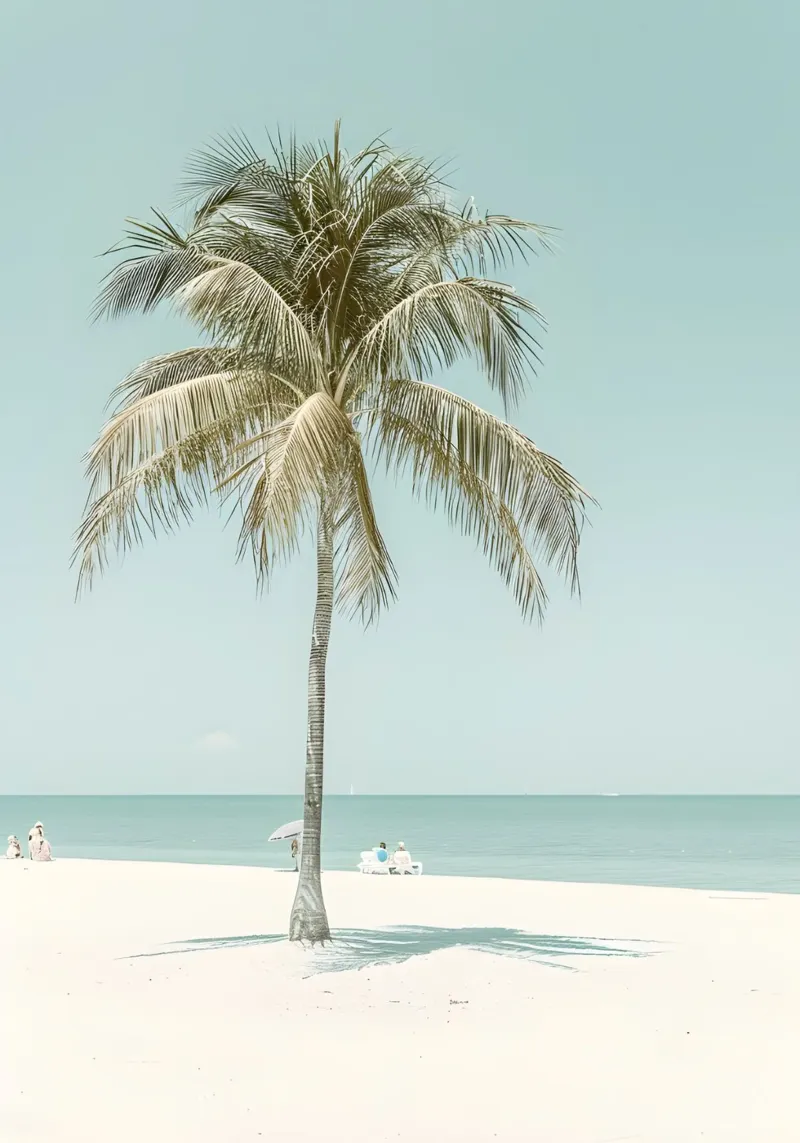 Palm Tree Beach Serene Ocean Coastal Art Póster poster de dawnthesea