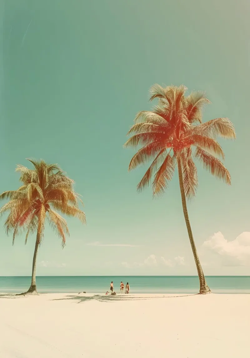 Poster retro Palm Trees Beach Vintage Coastal poster con telaio in legno da dawnthesea