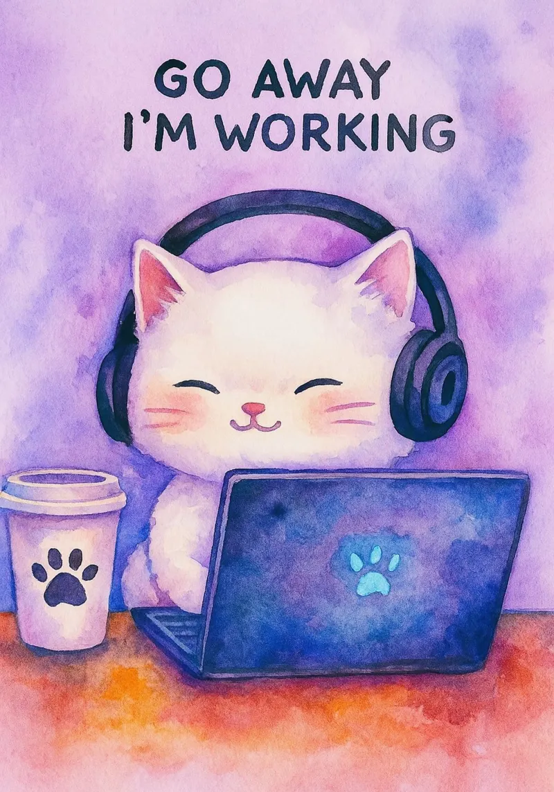 go away im working cat drawing hahnemühle by Botania
