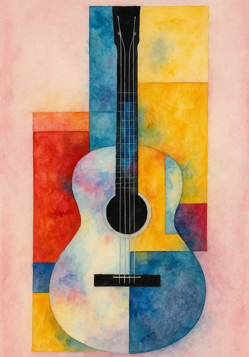 disegno della chitarra tela con Cornice a cassetta da Botania