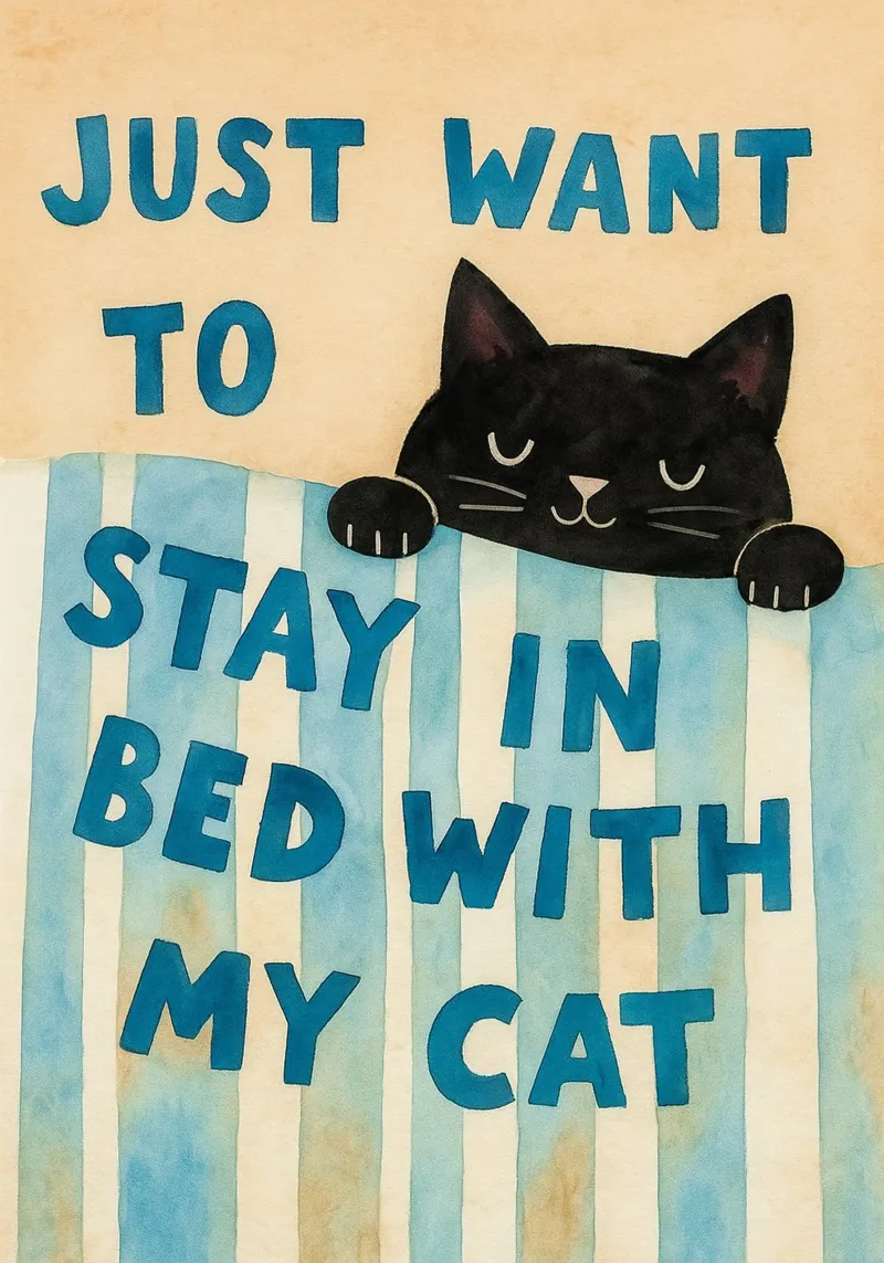 sólo quiero quedarme en la cama con mi gato dibujando hahnemühle de Botania